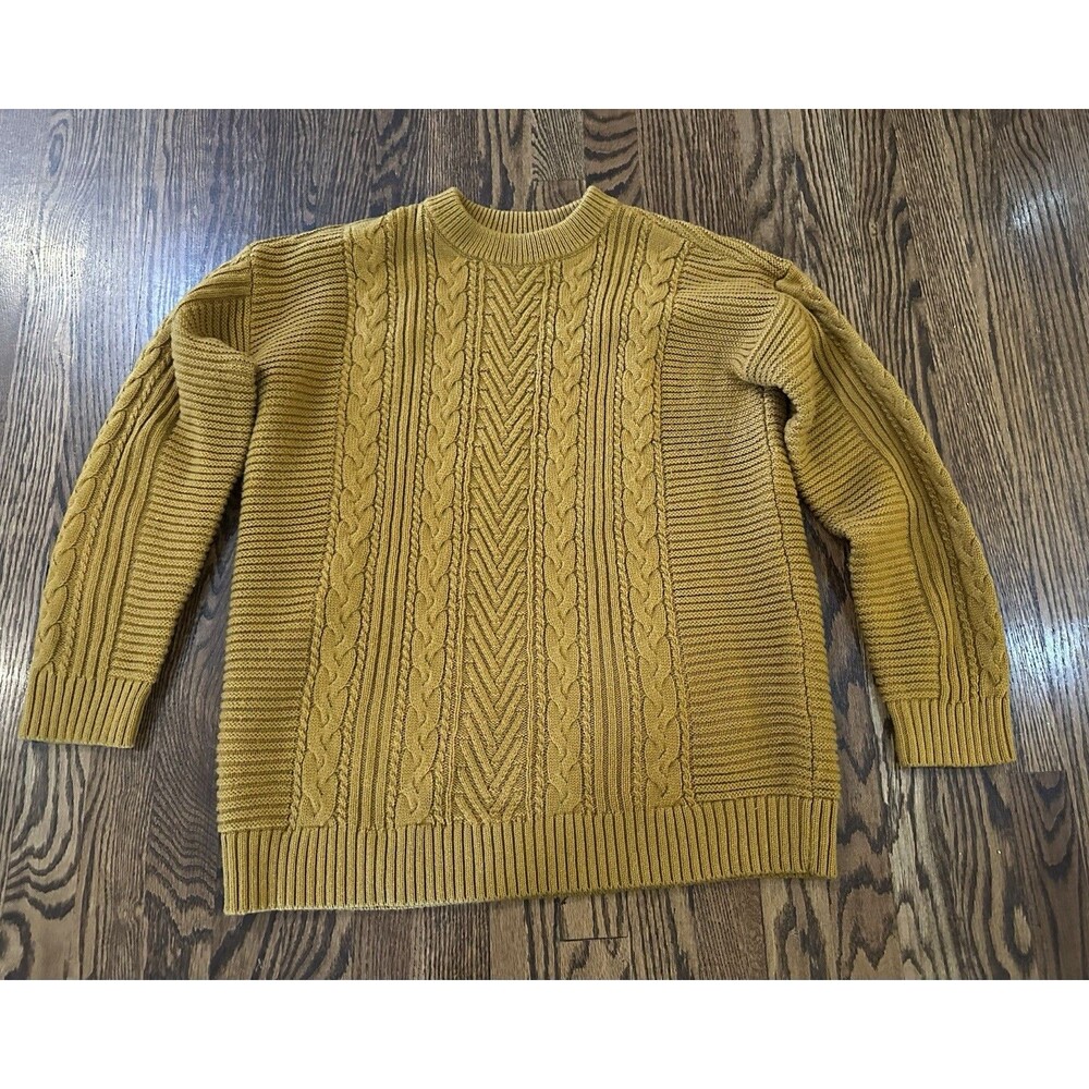 Uniqlo Cable Knit Jumper Women’s Size M Gold Orange Wool Blend Chunky Sweater‎